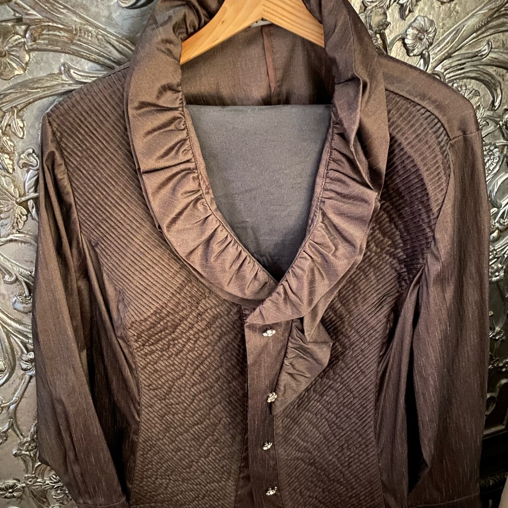 Festive Party/Wedding Woman’s Tuxedo Top Bronze with Jeweled Buttons